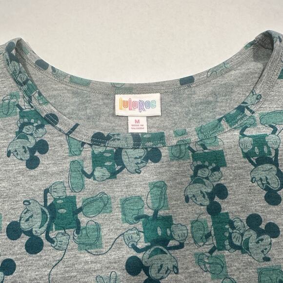 LuLaRoe Disney Carly Dress M Gray Green Mickey Mouse Print Hi-Low Hem - Picture 3 of 14